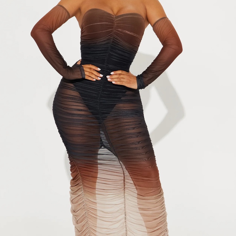 Sheer Ombre Off Shoulder Dress